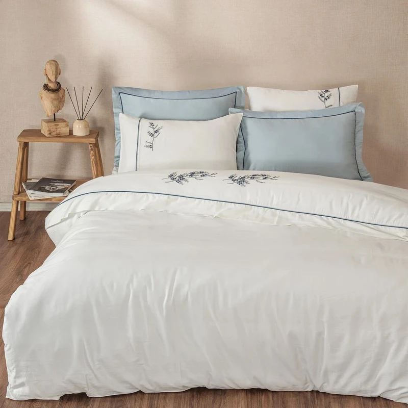 سرویس ملحفه دو نفره 6 تکه اکوکاتن مدل کینگ DERIN MAVI