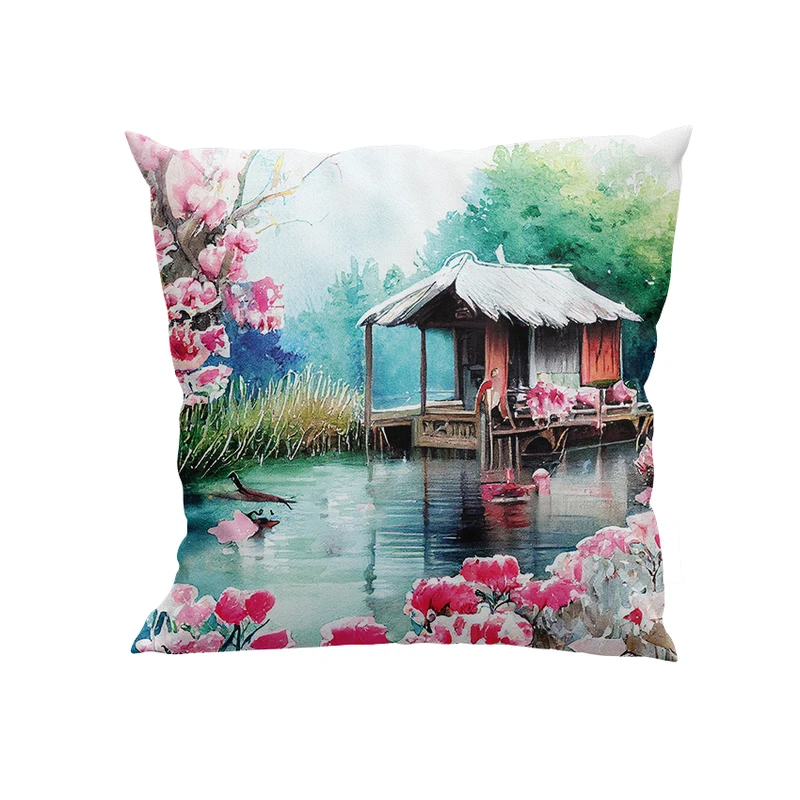 کوسن پاد آفرین مدل نقاشی آبرنگ طبیعت کد DKK200