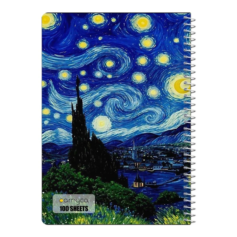 دفتر مشق 100 برگ سیمی کارنیکا طرح شب پرستاره فانتزی ون گوگ Fantasy Starry Night Van Gogh کد 41936