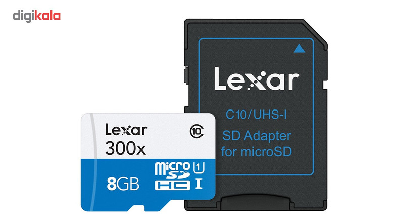 کارت حافظه microSDHC لکسار مدل High-Performance کلاس 10 استاندارد UHS-I U1 سرعت 45MBps به همراه آداپتور SD ظرفیت 8 گیگابایت
