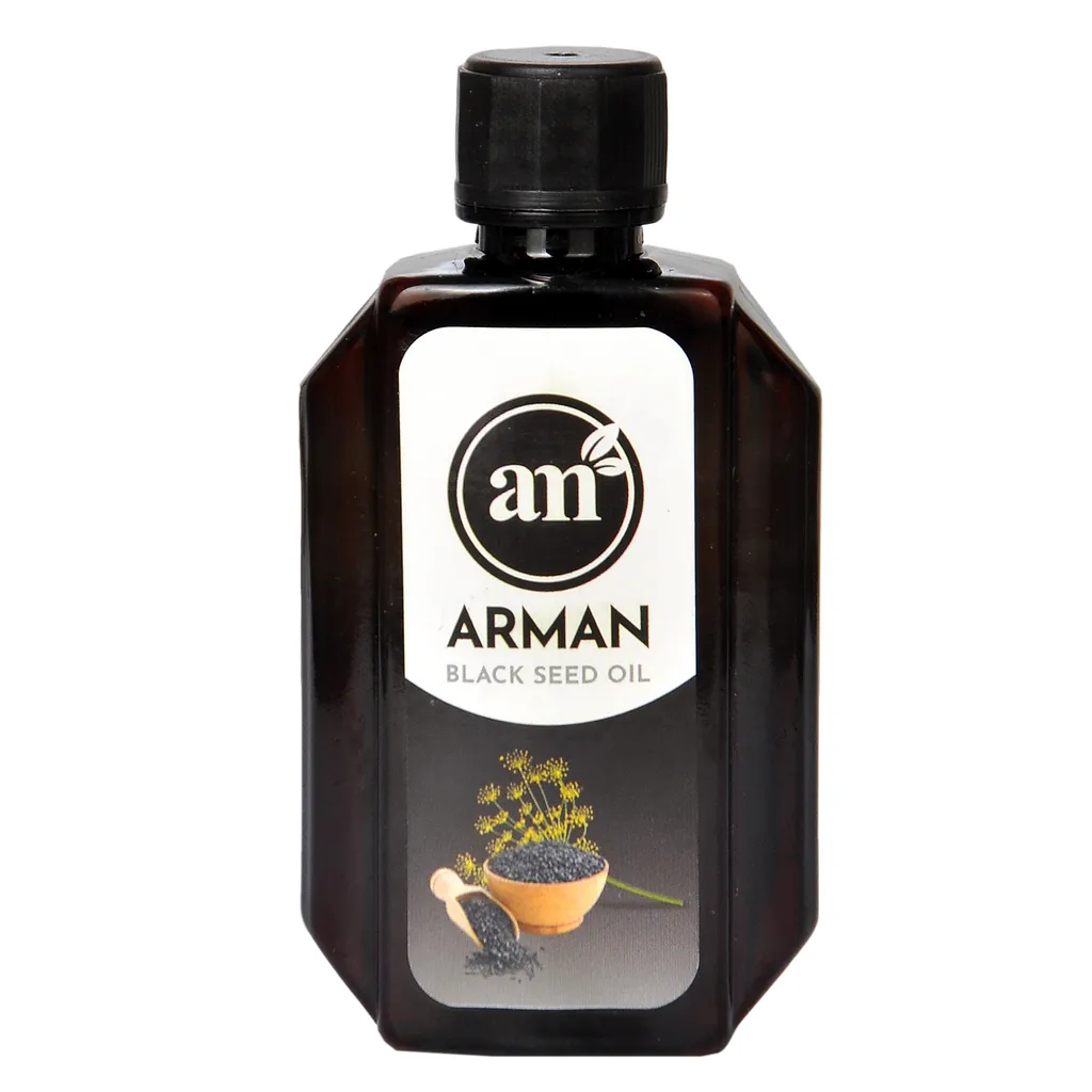 روغن سیاه دانه آرمان 60 میلی‌لیتر مناسب انواع پوست با ویتامین‌های A ،B3 ،C ،D ،E رفع آکنه، درمان پسوریازیس، نرم‌کننده پوست، آبرسان مو و بهبود علائم آرتروز مفصلی