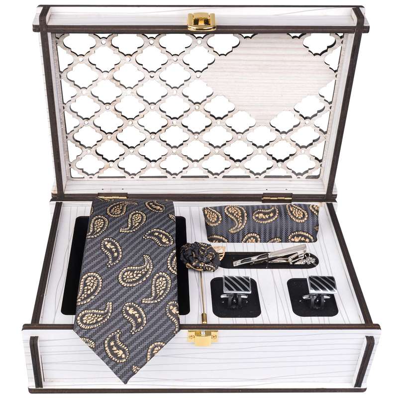 ست کراوات و دستمال جیب و دکمه سردست و گل کت مردانه جیان فرانکو روسی مدل GF-PA828-BOX