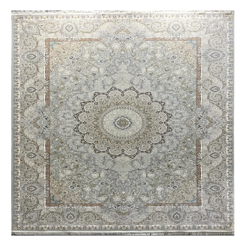 فرش ماشینی 1200 شانه زمینه طوسی حاشیه صدفی مدل نیلوفر