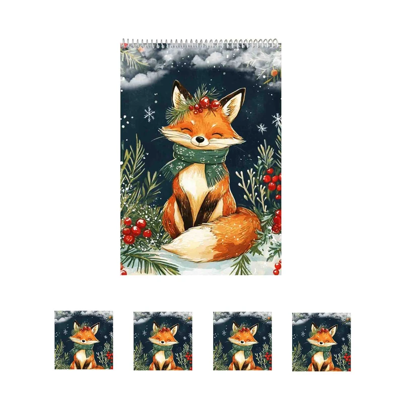 دفتر نقاشی 50 برگ مدل روباه برفی کد A1 به همراه برچسب مجموعه 5 عددی