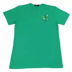 تی شرت آستین کوتاه زنانه مدل گلدوزی شده خوشه رنگ سبز