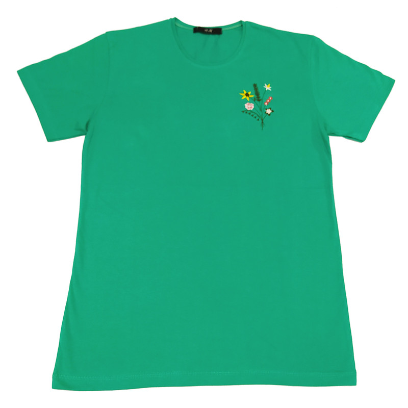 تی شرت آستین کوتاه زنانه مدل گلدوزی شده خوشه رنگ سبز