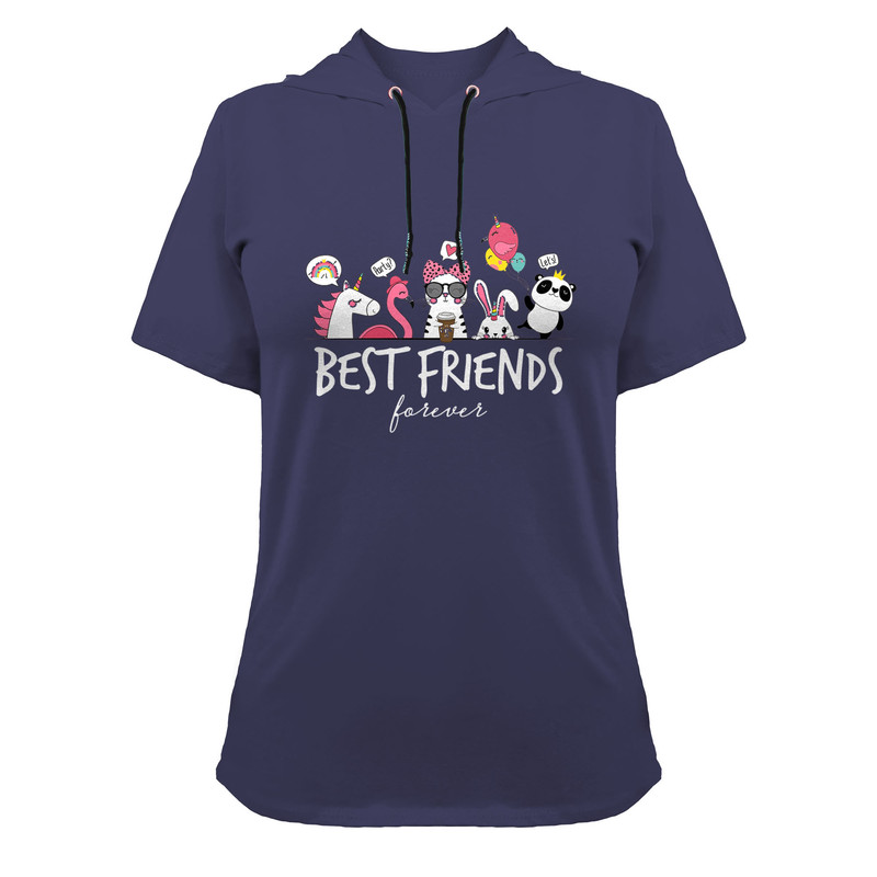 تی شرت کلاه دار آستین کوتاه زنانه مدل G140209239 رنگ سرمه ای