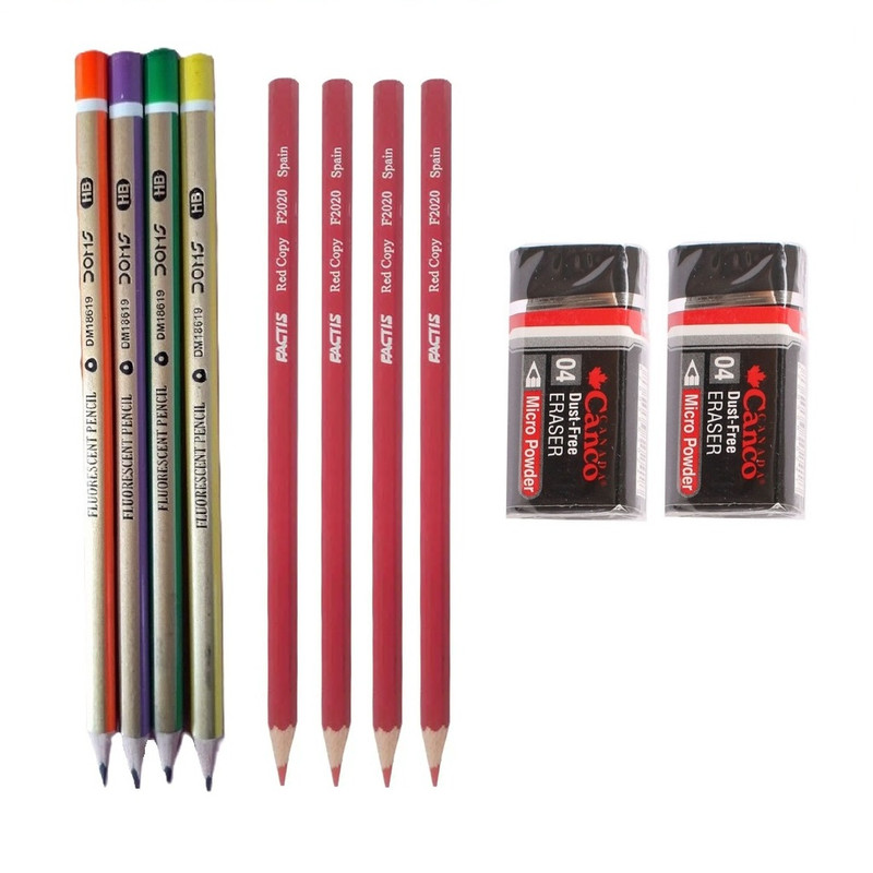  مداد قرمز فکتیس با درجه سختی HB مدل Crystal به همراه مداد مشکی و پاکن مجموعه 10 عددی 