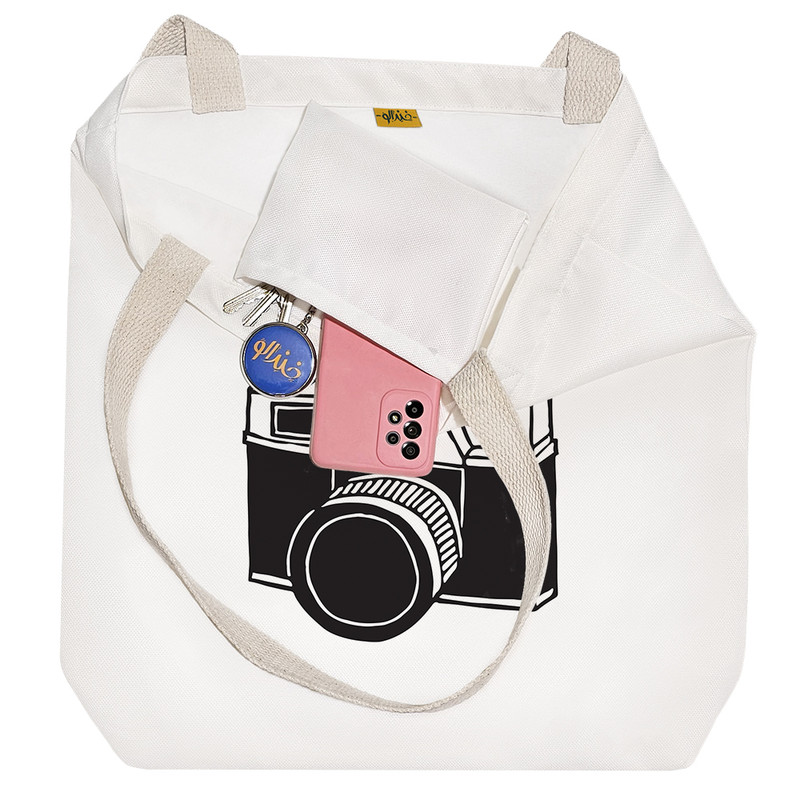 ساک خرید پارچه ای خندالو طرح دوربین عکاسی مدل توت بگ کد 6936