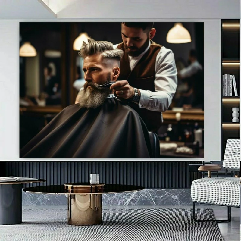 پوستر پارچه ای طرح مخمل چهره شیک مدل آرایشگاه مردانه کد M412