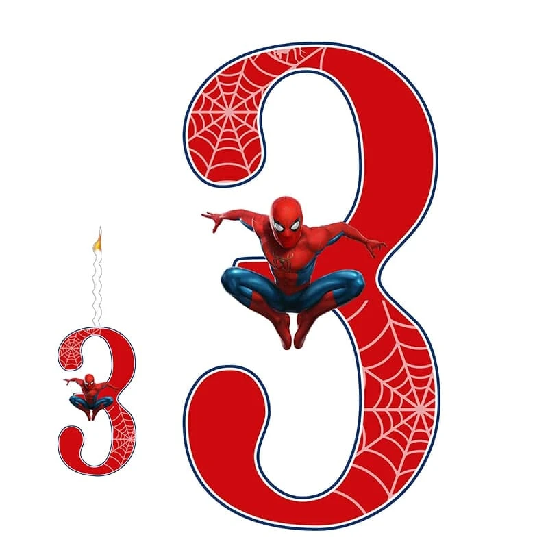استند رومیزی تولد مدل عدد 3 طرح مرد عنکبوتی به همراه شمع مجموعه دو عددی