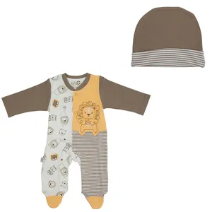 ست سرهمی و کلاه نوزادی پسرانه نیلی مدل lion s 2022