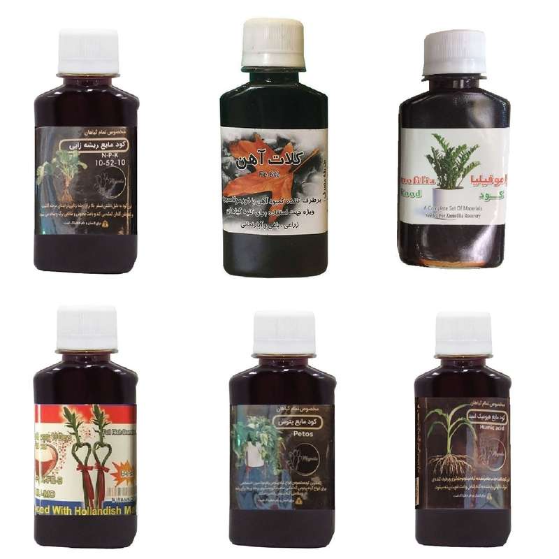 کود مایع فسفر ریشه زایی 10-52-10 و کلات آهن و کود زاموفیلیا و کود بامبو و کود پتوس و هیومیک اسید مدل life drop حجم 120 میلی لیتر
