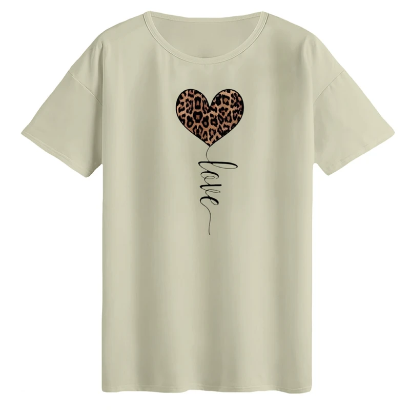تی‌شرت لانگ آستین کوتاه زنانه مدل قلب پلنگی کد 2 رنگ کرم