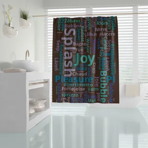 پرده حمام دلفین مدل Wordcloud سایز 180x200 سانتی متر