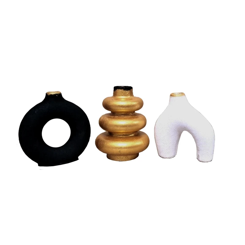 گلدان دکوری مدل دونات و دفرمه و ابشاری مجموعه 3 عددی