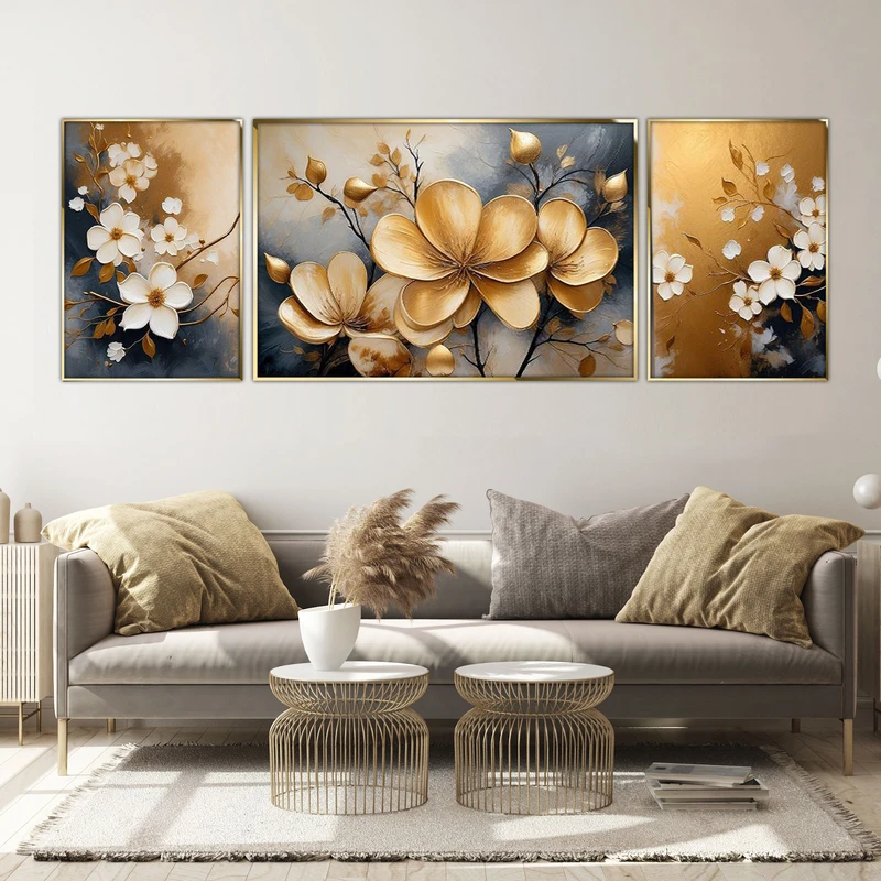 تابلو آتریسا طرح گل مدرن مدل AT00729 مجموعه 3 عددی 