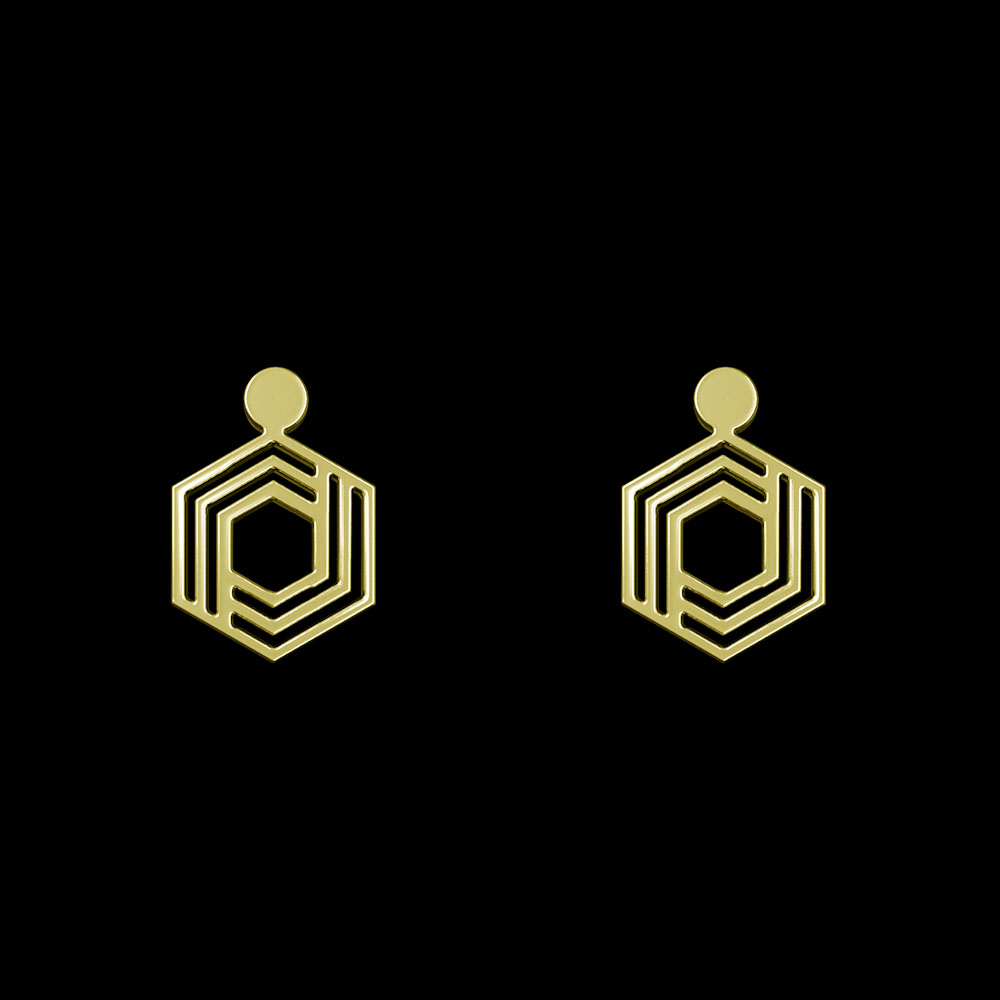 گوشواره طلا 18 عیار زنانه مدوپد مدل شش ضلعی کد GA1-10205
