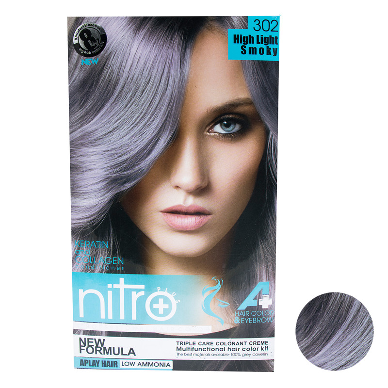 کیت رنگ مو و ابرو نیترو پلاس شماره 302 حجم 100 میلی لیتر رنگ هایلات دودی