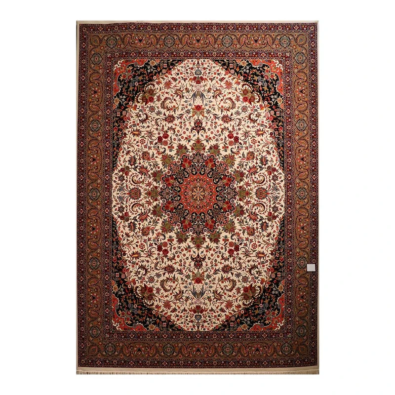 فرش ماشینی 700 شانه زمینه کرم حاشیه کرم مدل شاهکار نوین کد 2501-082