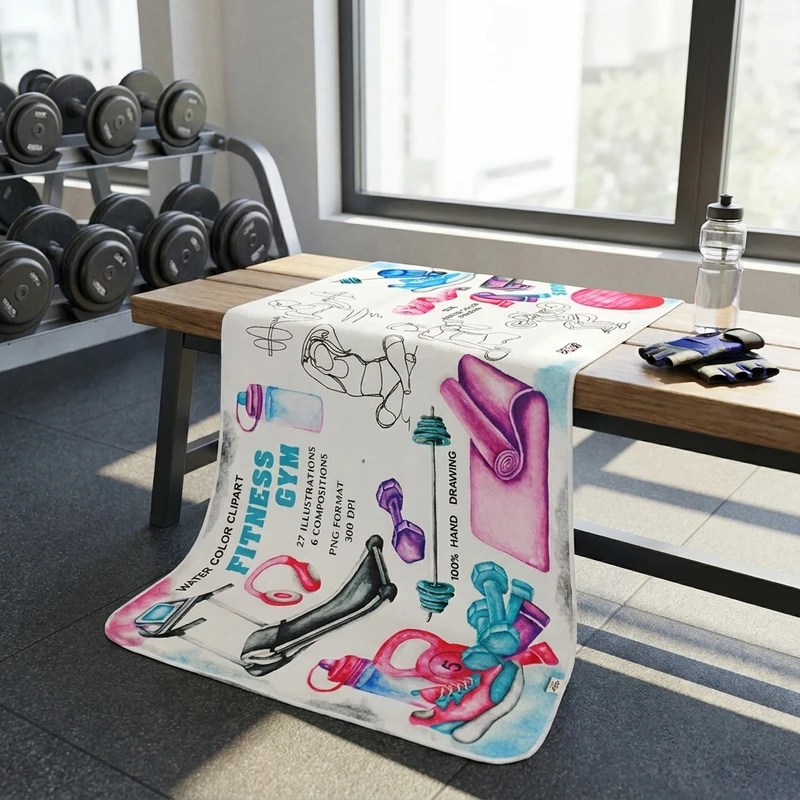 عکس شماره 2 : حوله ورزشی هزاردستان طرح fitness gym کد h131 سایز 100x50 سانتی متر