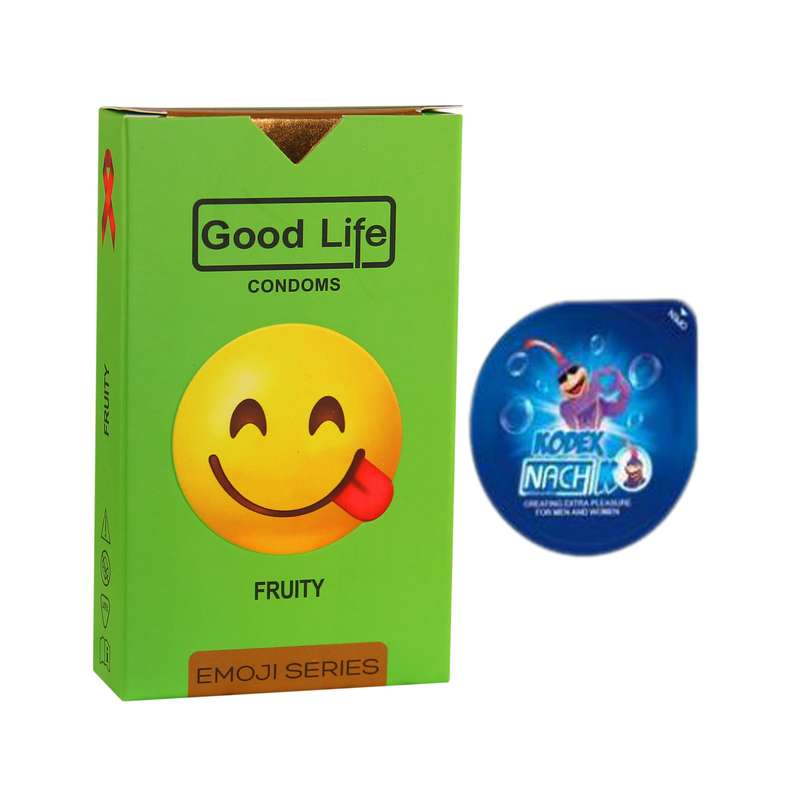 کاندوم گودلایف سری ایموجی مدل Fruity بسته 6 عددی به همراه کاندوم ناچ کدکس مدل بلیسر