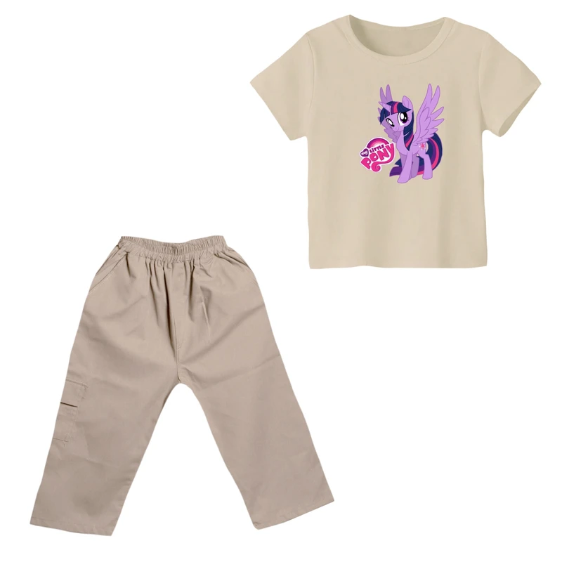ست تی شرت و شلوارک دخترانه مدل اسب شاخدار