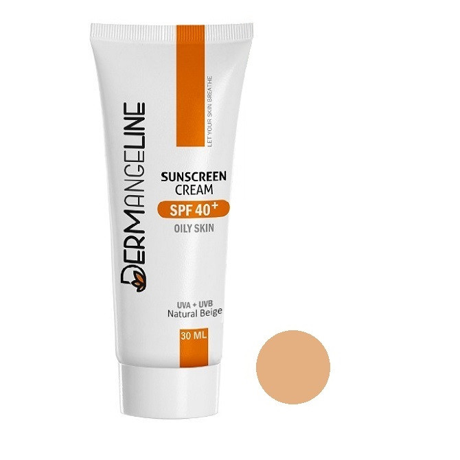 کرم ضد آفتاب رنگی درمنجلین مدل Natural Beige SPF 40 مناسب پوست های چرب حجم 30 میلی لیتر کرم ضد آفتاب رنگی درمنجلین مدل Natural Beige SPF 40 مناسب پوست های چرب حجم 30 میلی لیتر