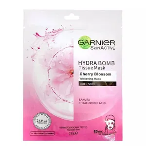 ماسک صورت گارنیه مدل Contains Cherry Blossom Extract And Hyaluronic Acid وزن 28 گرم