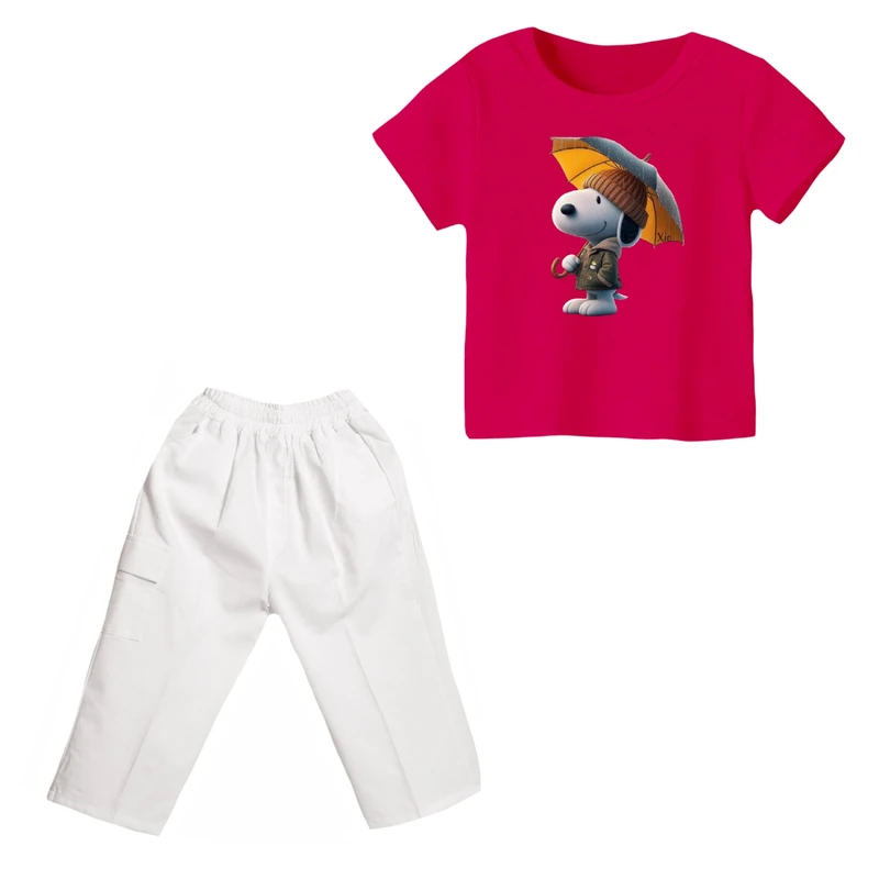 ست تی شرت و شلوارک دخترانه مدل اسنوپی کد ۲