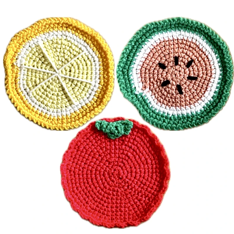 زیر لیوانی بافتنی طرح میوه بسته 3 عددی