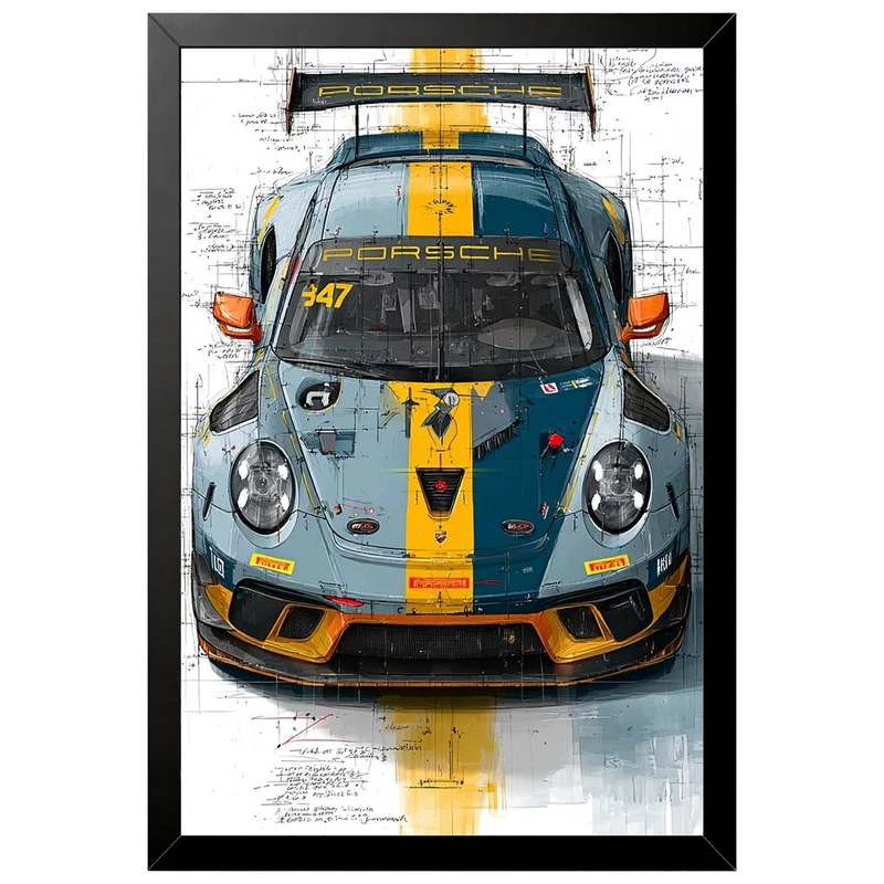 تابلو بکلیت طرح ماشین و خودرو پورشه PORSCHE 911 GT3 RS مدل B-az1039 فریم مشکی