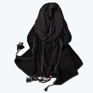 شال زنانه مدل نخ پلیسه گان دار وارداتی دور حاشیه کد e159