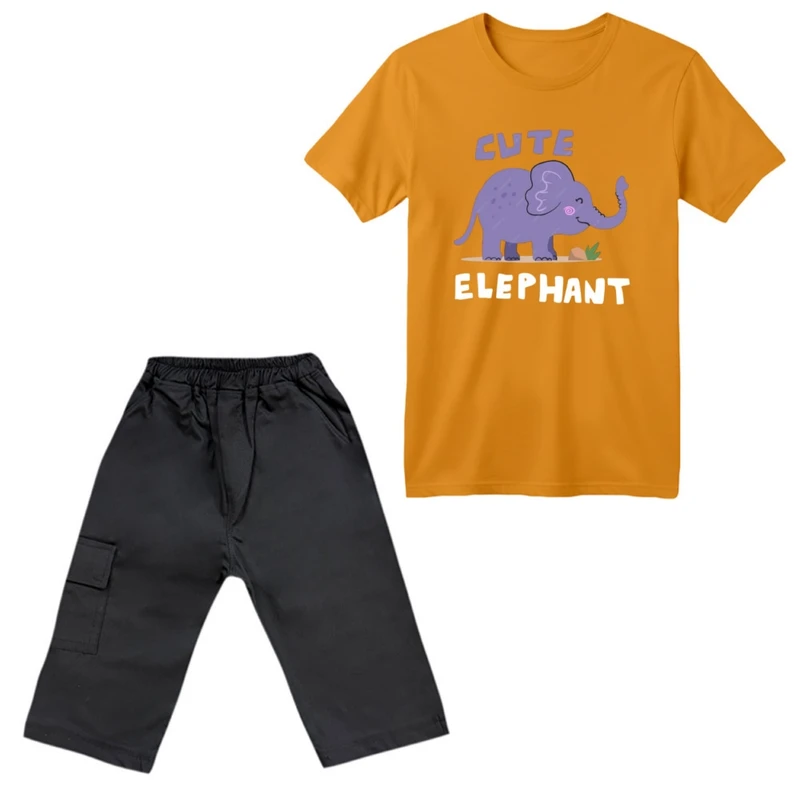 ست تی‌شرت آستین کوتاه و شلوارک دخترانه مدل فیل کیوت