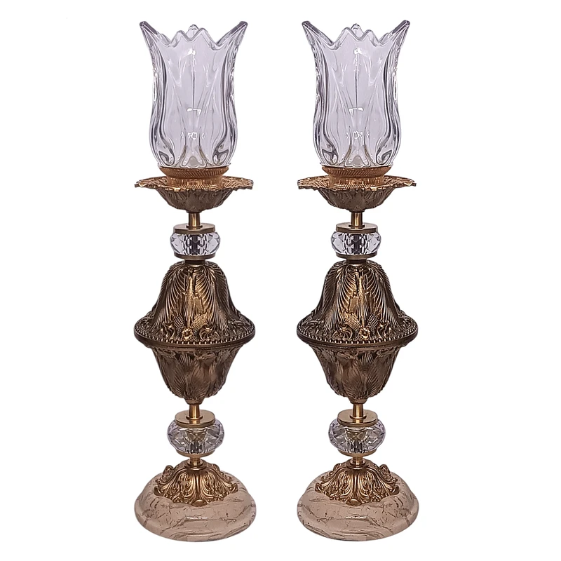 شمعدان برنجی مدل خمره ای کد S-4298 بسته دو عددی 