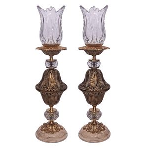 شمعدان برنجی مدل خمره ای کد S-4298 بسته دو عددی