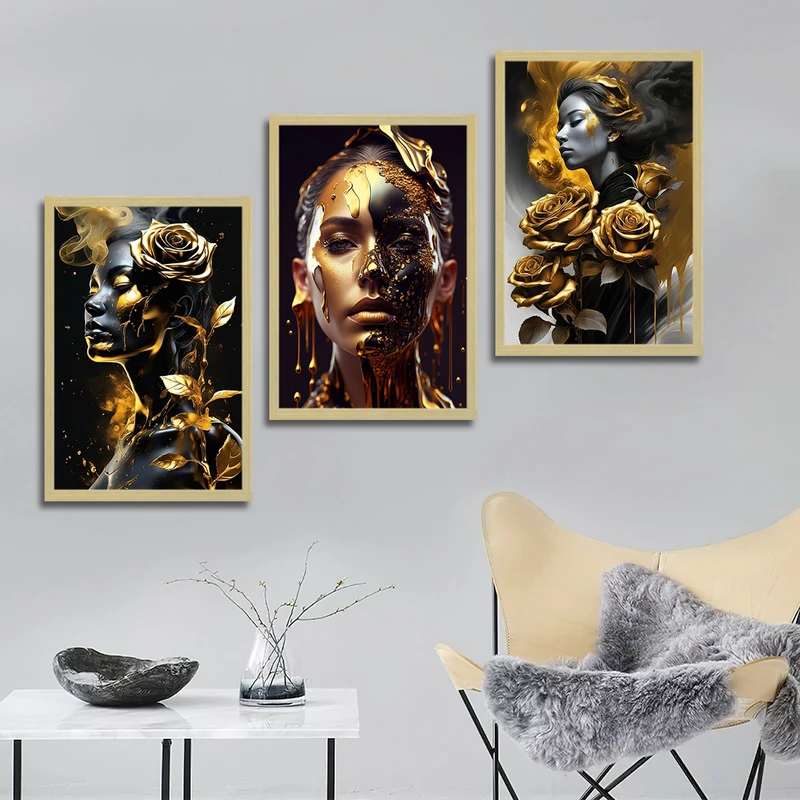 تابلو بکلیت طرح مدرن طلایی مدل شاین اکلیلی BE-1812 مجموعه 3 عددی