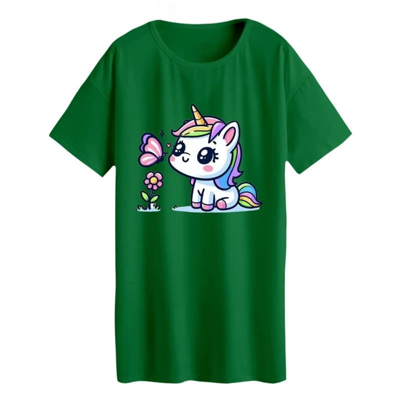 تی شرت لانگ زنانه مدل تک شاخ و پروانه