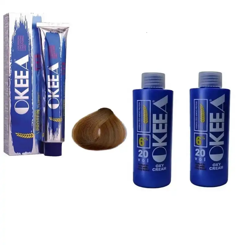 رنگ مو اکیا سری طبیعی شماره 7 حجم 200 میلی لیتر رنگ بلوند به همراه اکسیدان اکیا مدل 20v شش درصدی حجم 150 میلی لیتر مجموعه 2 عددی