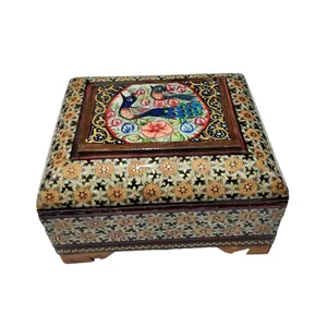 جعبه جواهرت خاتم کاری مدل بغل صاف گل و مرغ کد 80