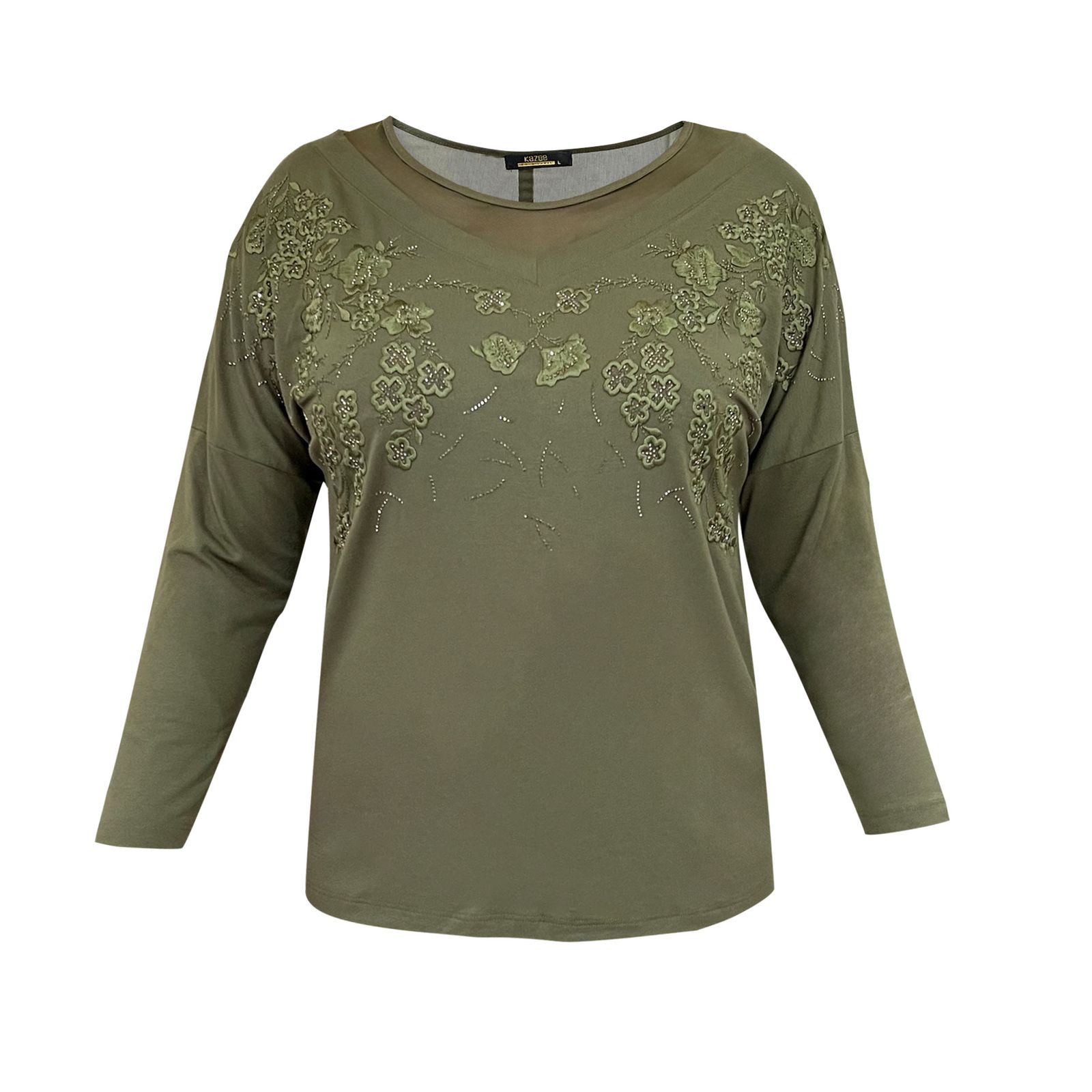 بلوز آستین بلند زنانه کازه مدل گل برجسته - - 1