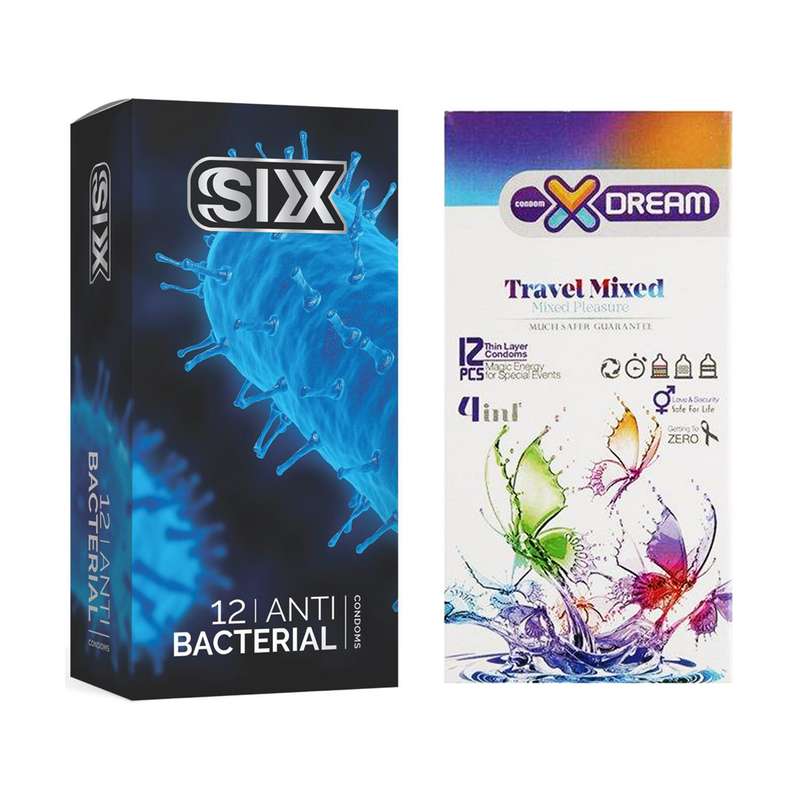  کاندوم سیکس مدل Anti Bacterial بسته 12 عددی به همراه کاندوم ایکس دریم مدل Travel Mixed بسته 12 عددی