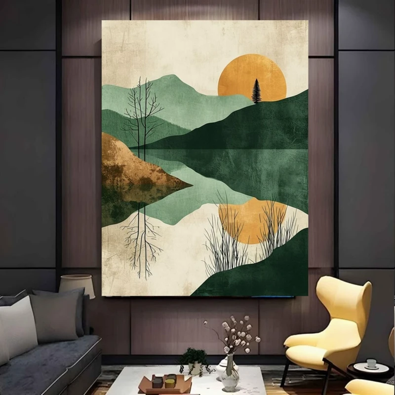 پوستر پارچه ای طرح مخمل  مینیمال مدل رودخانه و کوهستان کد FP106928