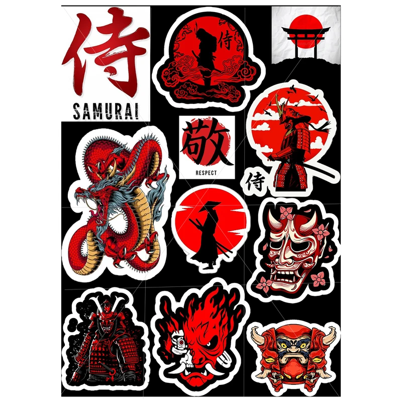 استیکر لپ تاپ طرح سامورایی کد 2025 مجموعه 11 عددی