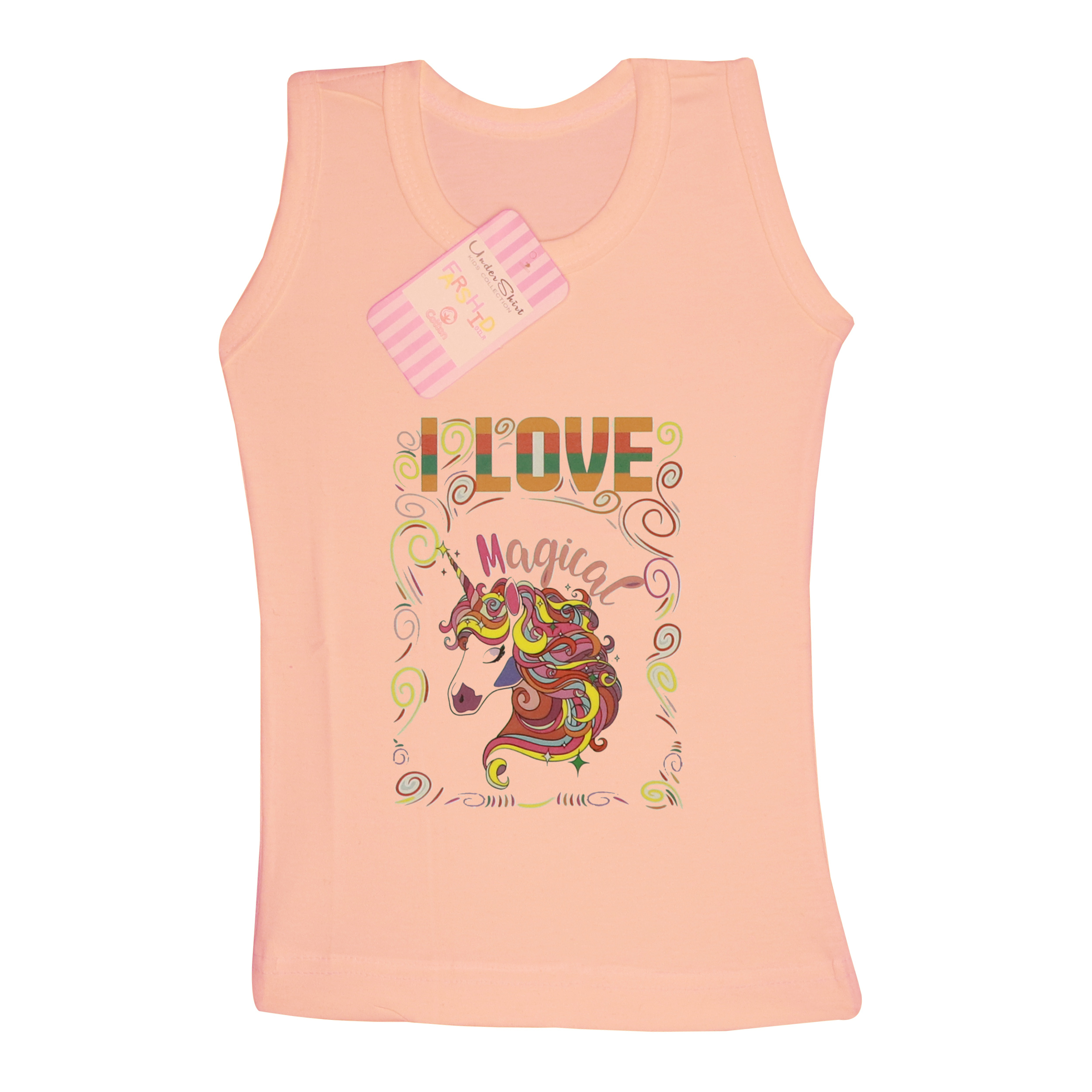 تاپ دخترانه طرح I LOVE کد 51141 رنگ گلبهی