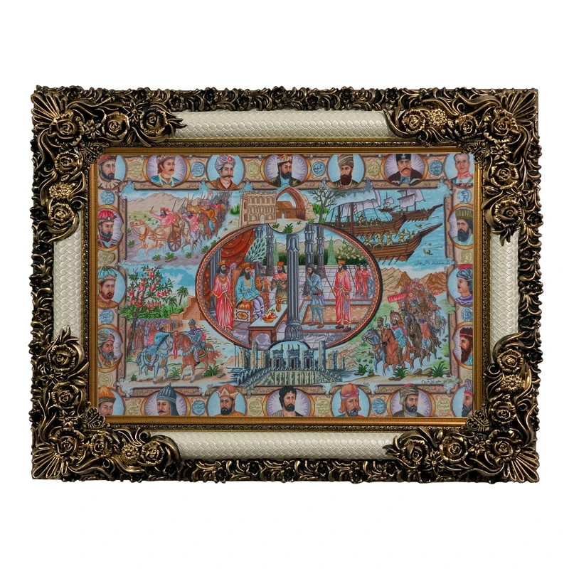 تابلو فرش ماشینی طرح دستبافت مدل شاهان ایران کد 8681