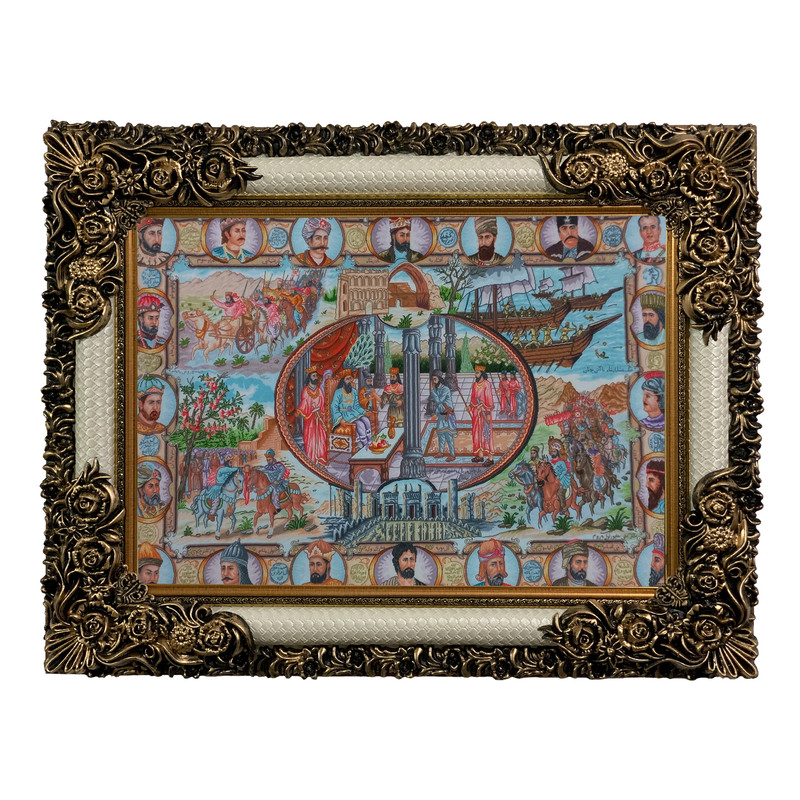 تابلو فرش ماشینی طرح دستبافت مدل شاهان ایران کد 8681