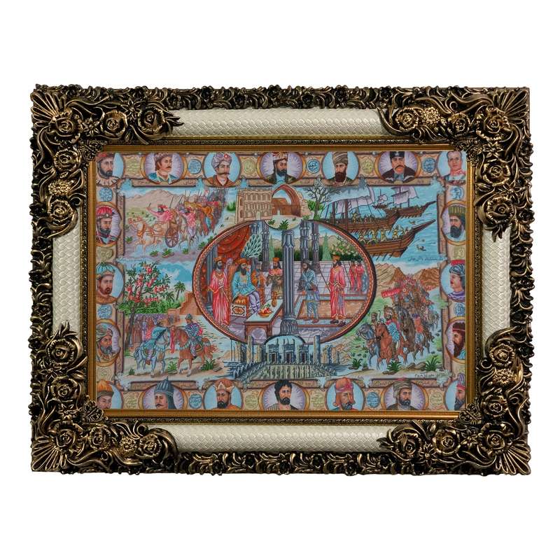 تابلو فرش ماشینی طرح دستبافت مدل شاهان ایران کد 8681 تابلو فرش ماشینی طرح دستبافت مدل شاهان ایران کد 8681