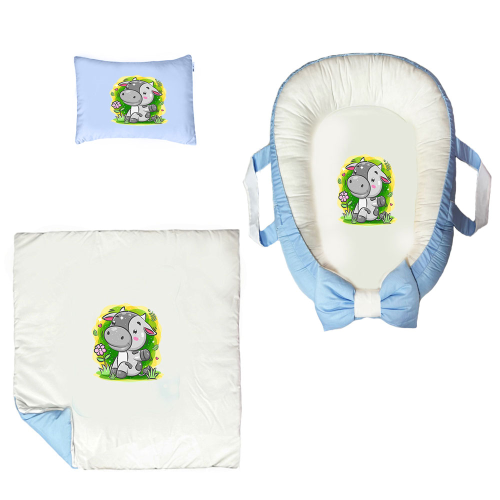 سرویس خواب سه تکه نوزاد ناریکو مدل گارد محافظ دار طرح بچه گاو کد 0525