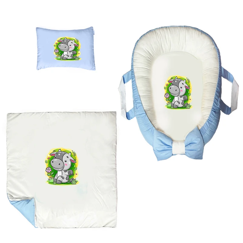 سرویس خواب سه تکه نوزاد ناریکو مدل گارد محافظ دار طرح بچه گاو کد 0525